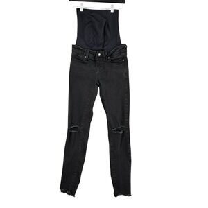 BLANQI Denim Maternity Jeans Black Distressed‎ Skinny Cropped Raw Hem Size 0